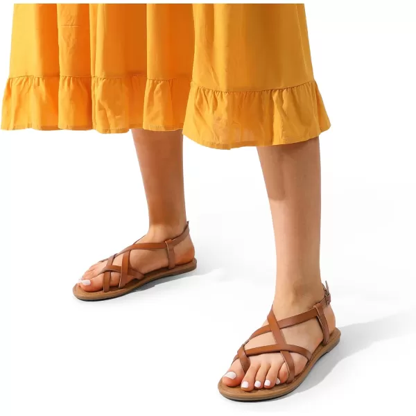 imageDREAM PAIRS Womens Flat Sandals Strappy Dressy Comfortable Ankle Strap Casual Summer Thong Sandals for BeachBrown