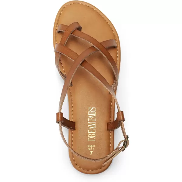 imageDREAM PAIRS Womens Flat Sandals Strappy Dressy Comfortable Ankle Strap Casual Summer Thong Sandals for BeachBrown