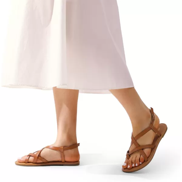 imageDREAM PAIRS Womens Flat Sandals Strappy Dressy Comfortable Ankle Strap Casual Summer Thong Sandals for BeachBrown