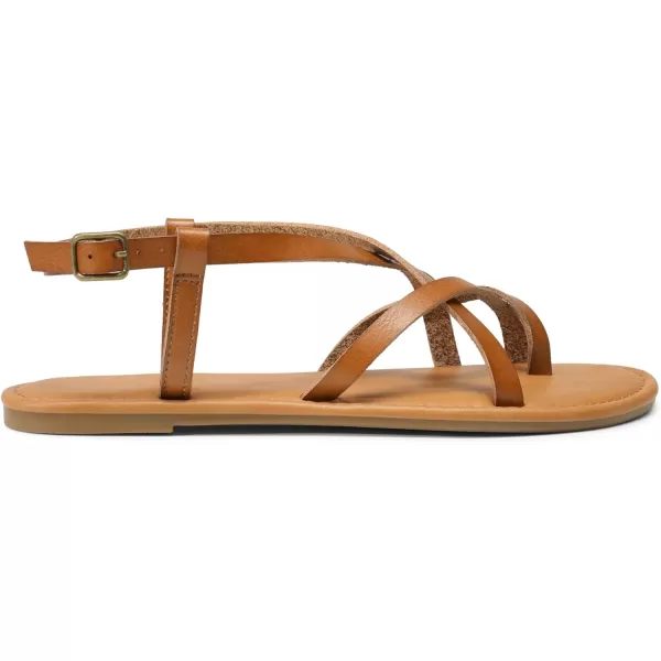 imageDREAM PAIRS Womens Flat Sandals Strappy Dressy Comfortable Ankle Strap Casual Summer Thong Sandals for BeachBrown