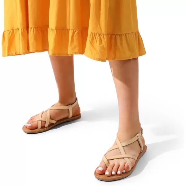 imageDREAM PAIRS Womens Flat Sandals Strappy Dressy Comfortable Ankle Strap Casual Summer Thong Sandals for BeachNude