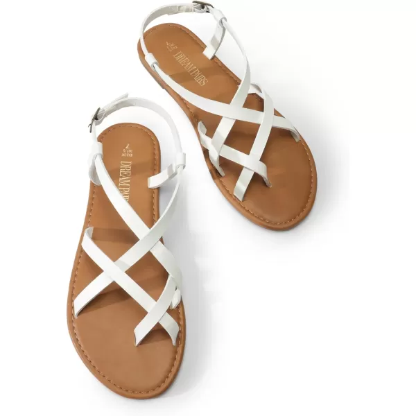 imageDREAM PAIRS Womens Flat Sandals Strappy Dressy Comfortable Ankle Strap Casual Summer Thong Sandals for BeachWhite