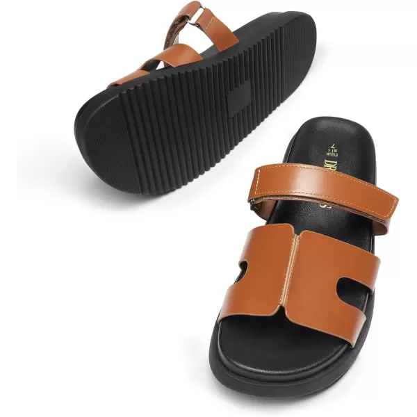imageDREAM PAIRS Womens Flat Slide Sandals Comfortable Slip On Platform Sandals For Women Dressy SummerBrown