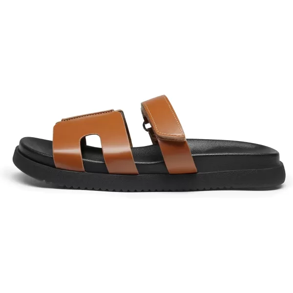 imageDREAM PAIRS Womens Flat Slide Sandals Comfortable Slip On Platform Sandals For Women Dressy SummerBrown