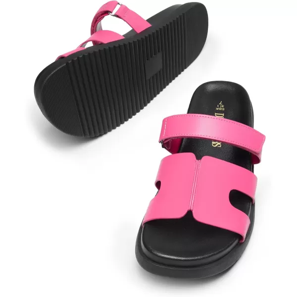 imageDREAM PAIRS Womens Flat Slide Sandals Comfortable Slip On Platform Sandals For Women Dressy SummerHot Pink