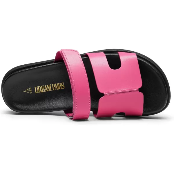 imageDREAM PAIRS Womens Flat Slide Sandals Comfortable Slip On Platform Sandals For Women Dressy SummerHot Pink