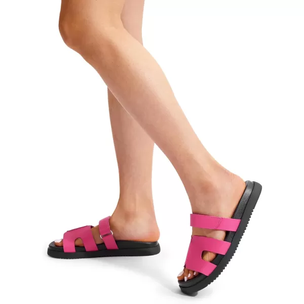 imageDREAM PAIRS Womens Flat Slide Sandals Comfortable Slip On Platform Sandals For Women Dressy SummerHot Pink