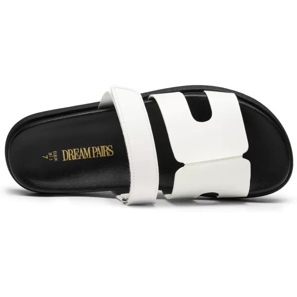 imageDREAM PAIRS Womens Flat Slide Sandals Comfortable Slip On Platform Sandals For Women Dressy SummerWhite
