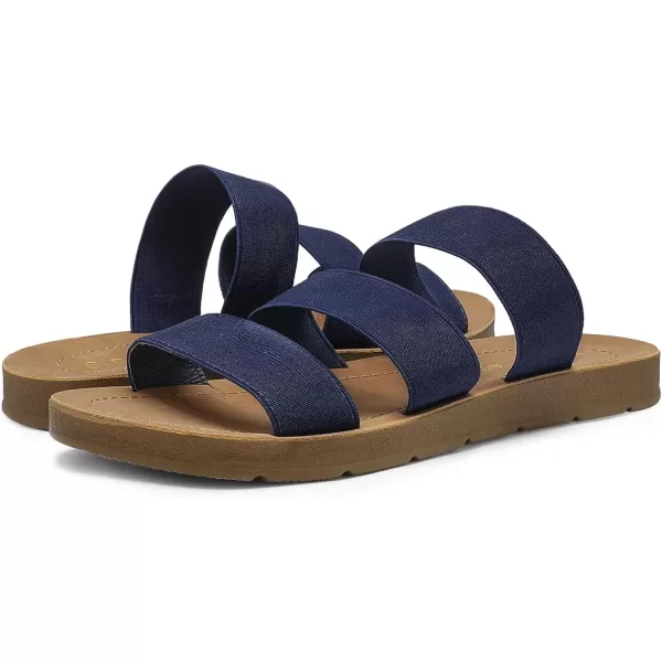 imageDREAM PAIRS Womens Flat Slide Sandals Open Toe Slip on Sandals for SummerFloridanavy