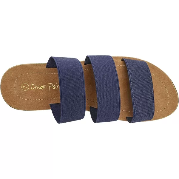 imageDREAM PAIRS Womens Flat Slide Sandals Open Toe Slip on Sandals for SummerFloridanavy