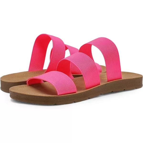imageDREAM PAIRS Womens Flat Slide Sandals Open Toe Slip on Sandals for SummerFloridaneonPink