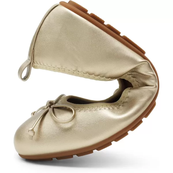 imageDREAM PAIRS Womens Flats Foldable Ballet Flats for Women Bowknot Round Toe Comfort Light Weight SlipOn Dress ShoesGold