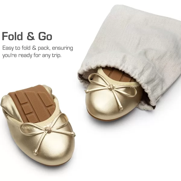 imageDREAM PAIRS Womens Flats Foldable Ballet Flats for Women Bowknot Round Toe Comfort Light Weight SlipOn Dress ShoesGold