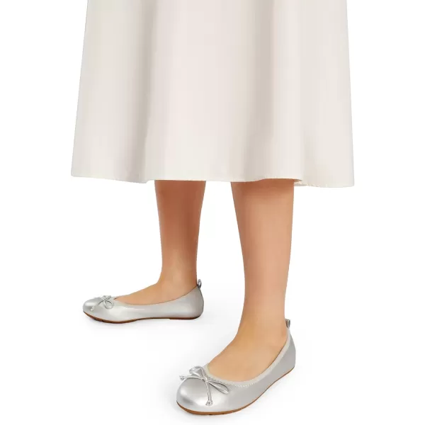 imageDREAM PAIRS Womens Flats Foldable Ballet Flats for Women Bowknot Round Toe Comfort Light Weight SlipOn Dress ShoesSilver