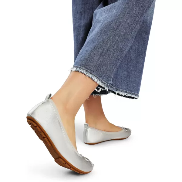 imageDREAM PAIRS Womens Flats Foldable Ballet Flats for Women Bowknot Round Toe Comfort Light Weight SlipOn Dress ShoesSilver