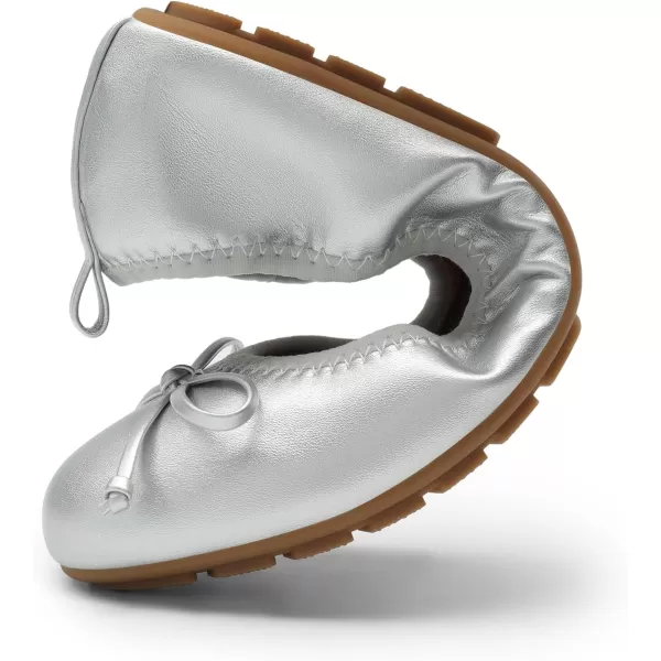 imageDREAM PAIRS Womens Flats Foldable Ballet Flats for Women Bowknot Round Toe Comfort Light Weight SlipOn Dress ShoesSilver