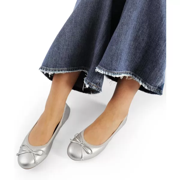 imageDREAM PAIRS Womens Flats Foldable Ballet Flats for Women Bowknot Round Toe Comfort Light Weight SlipOn Dress ShoesSilver