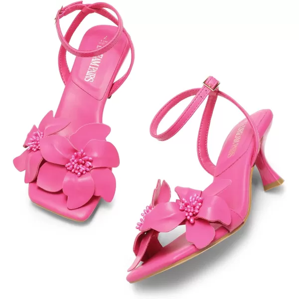imageDREAM PAIRS Womens Flower Wedding Heels Cute Square Toe Slingback Low Kitten Heels Sandals with Ankle StrapHot Pinkpu