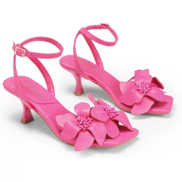 imageDREAM PAIRS Womens Flower Wedding Heels Cute Square Toe Slingback Low Kitten Heels Sandals with Ankle StrapHot Pinkpu