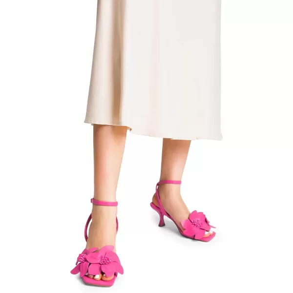 imageDREAM PAIRS Womens Flower Wedding Heels Cute Square Toe Slingback Low Kitten Heels Sandals with Ankle StrapHot Pinkpu