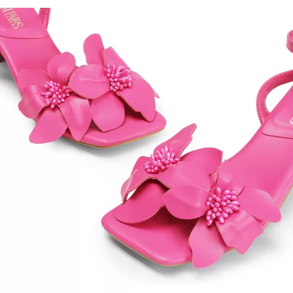 imageDREAM PAIRS Womens Flower Wedding Heels Cute Square Toe Slingback Low Kitten Heels Sandals with Ankle StrapHot Pinkpu