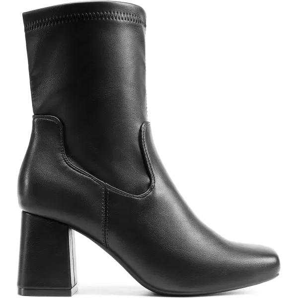 imageDREAM PAIRS Womens Go Go Boots Mid Calf Low Block Heel Boots Zipper Square Toe Ankle Boots For Party Cosplay DanceBlack