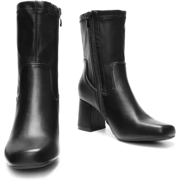 imageDREAM PAIRS Womens Go Go Boots Mid Calf Low Block Heel Boots Zipper Square Toe Ankle Boots For Party Cosplay DanceBlack