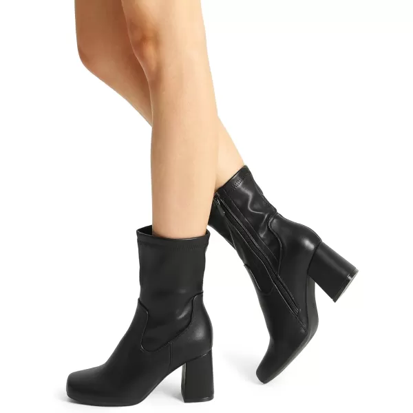 imageDREAM PAIRS Womens Go Go Boots Mid Calf Low Block Heel Boots Zipper Square Toe Ankle Boots For Party Cosplay DanceBlack