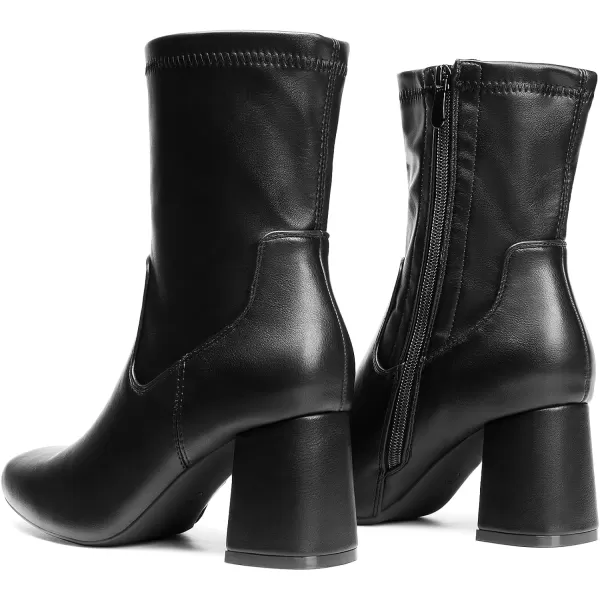 imageDREAM PAIRS Womens Go Go Boots Mid Calf Low Block Heel Boots Zipper Square Toe Ankle Boots For Party Cosplay DanceBlack