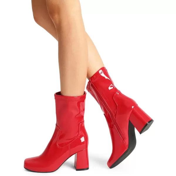 imageDREAM PAIRS Womens Go Go Boots Mid Calf Low Block Heel Boots Zipper Square Toe Ankle Boots For Party Cosplay DanceRedpat