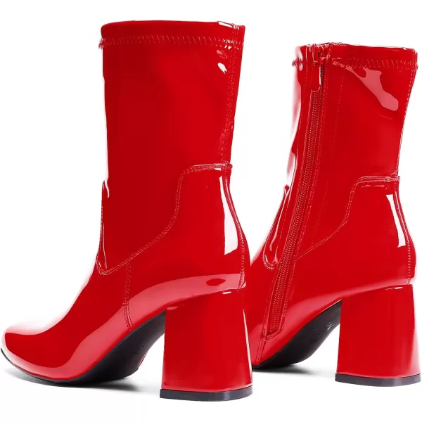 imageDREAM PAIRS Womens Go Go Boots Mid Calf Low Block Heel Boots Zipper Square Toe Ankle Boots For Party Cosplay DanceRedpat