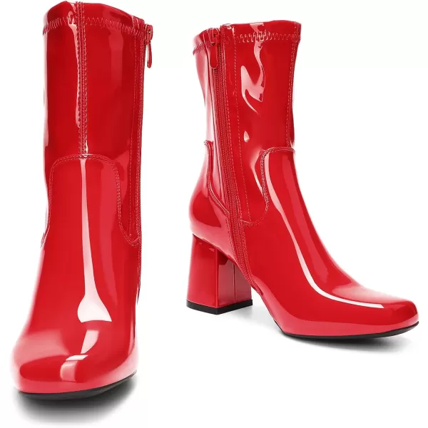 imageDREAM PAIRS Womens Go Go Boots Mid Calf Low Block Heel Boots Zipper Square Toe Ankle Boots For Party Cosplay DanceRedpat