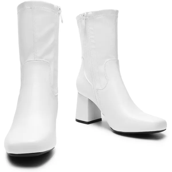 imageDREAM PAIRS Womens Go Go Boots Mid Calf Low Block Heel Boots Zipper Square Toe Ankle Boots For Party Cosplay DanceWhite