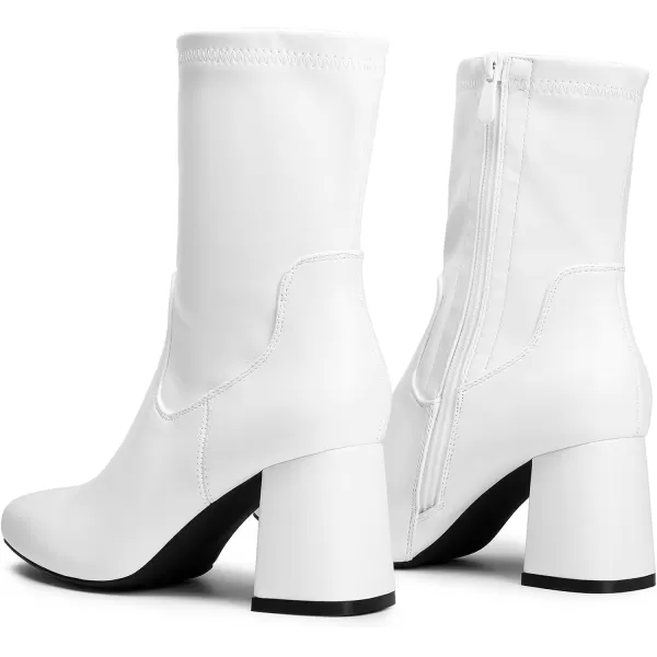imageDREAM PAIRS Womens Go Go Boots Mid Calf Low Block Heel Boots Zipper Square Toe Ankle Boots For Party Cosplay DanceWhite