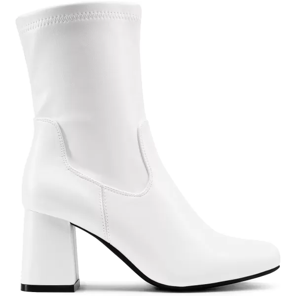 imageDREAM PAIRS Womens Go Go Boots Mid Calf Low Block Heel Boots Zipper Square Toe Ankle Boots For Party Cosplay DanceWhite