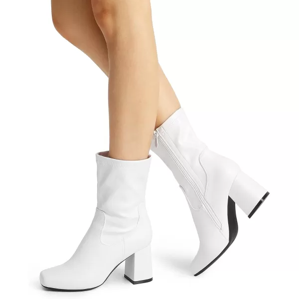 imageDREAM PAIRS Womens Go Go Boots Mid Calf Low Block Heel Boots Zipper Square Toe Ankle Boots For Party Cosplay DanceWhite