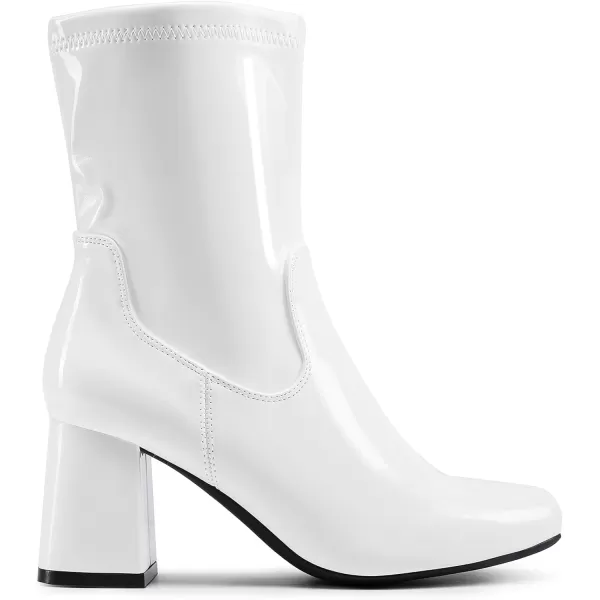 imageDREAM PAIRS Womens Go Go Boots Mid Calf Low Block Heel Boots Zipper Square Toe Ankle Boots For Party Cosplay DanceWhitepat