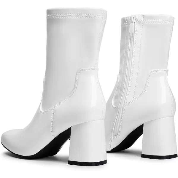 imageDREAM PAIRS Womens Go Go Boots Mid Calf Low Block Heel Boots Zipper Square Toe Ankle Boots For Party Cosplay DanceWhitepat