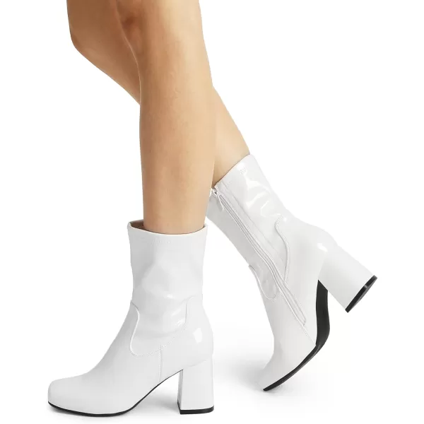 imageDREAM PAIRS Womens Go Go Boots Mid Calf Low Block Heel Boots Zipper Square Toe Ankle Boots For Party Cosplay DanceWhitepat