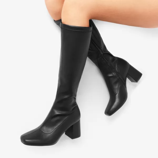 imageDREAM PAIRS Womens Gogo Boots Square Toe Chunky Knee High Boots For WomenBlackPu