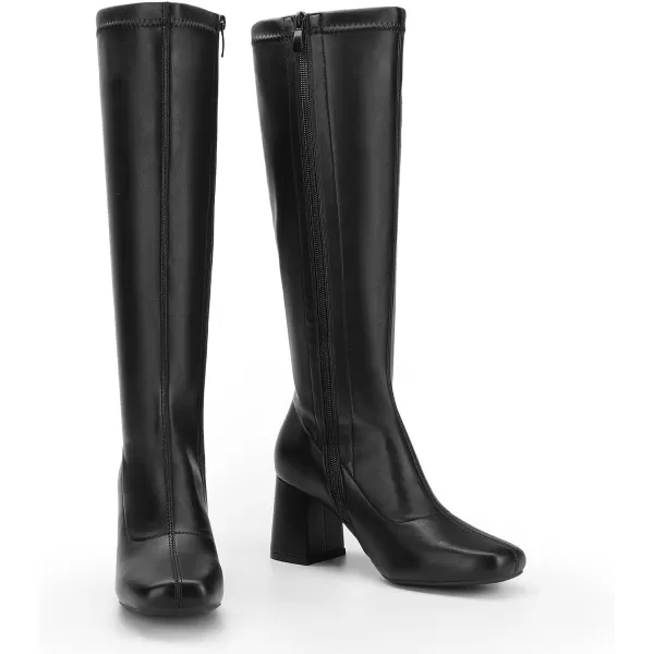 imageDREAM PAIRS Womens Gogo Boots Square Toe Chunky Knee High Boots For WomenBlackPu
