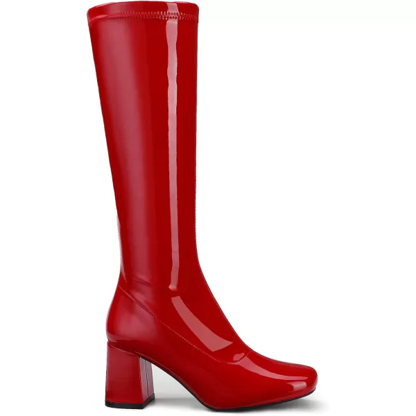 imageDREAM PAIRS Womens Gogo Boots Square Toe Chunky Knee High Boots For WomenRedPatentPu