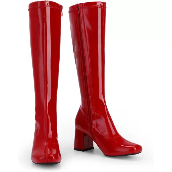 imageDREAM PAIRS Womens Gogo Boots Square Toe Chunky Knee High Boots For WomenRedPatentPu