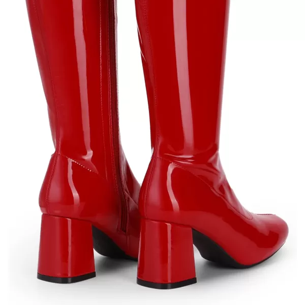 imageDREAM PAIRS Womens Gogo Boots Square Toe Chunky Knee High Boots For WomenRedPatentPu