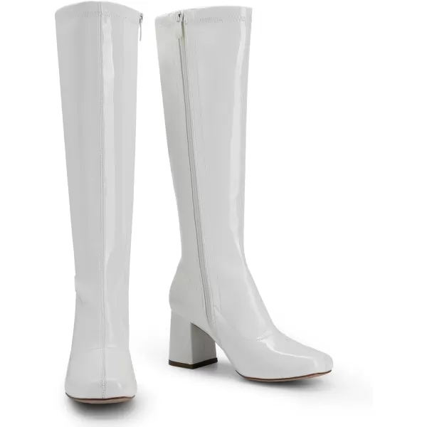 imageDREAM PAIRS Womens Gogo Boots Square Toe Chunky Knee High Boots For WomenWhitePatentPu