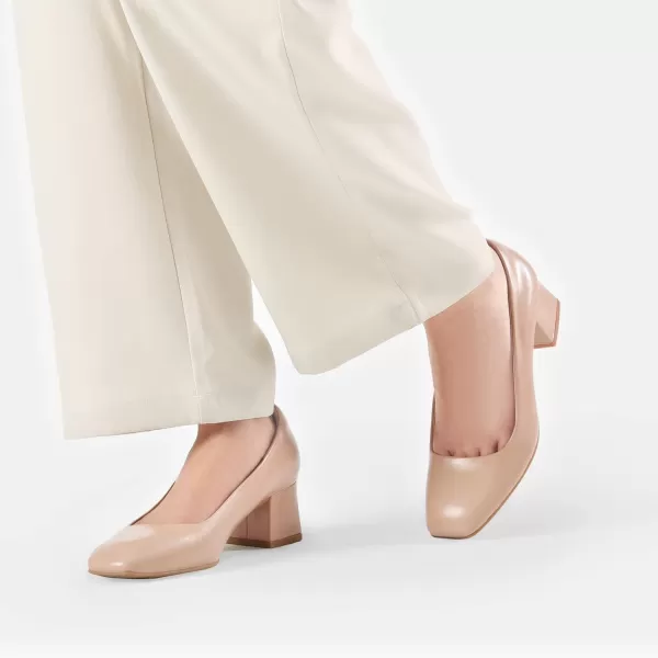 imageDREAM PAIRS Womens Heels Chunky Block Heels Square Closed Toe Low Heels Dress Shoes Comfortable Wedding Party Office Pumps ShoesNude