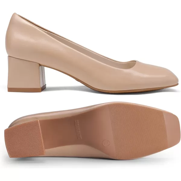 imageDREAM PAIRS Womens Heels Chunky Block Heels Square Closed Toe Low Heels Dress Shoes Comfortable Wedding Party Office Pumps ShoesNude