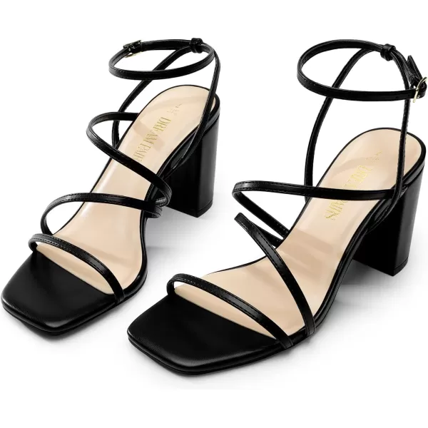 imageDREAM PAIRS Womens Heels Chunky Block Strappy Square Open Toe Ankle Buckle Heeled Sandals Wedding Party Dress ShoesBlack