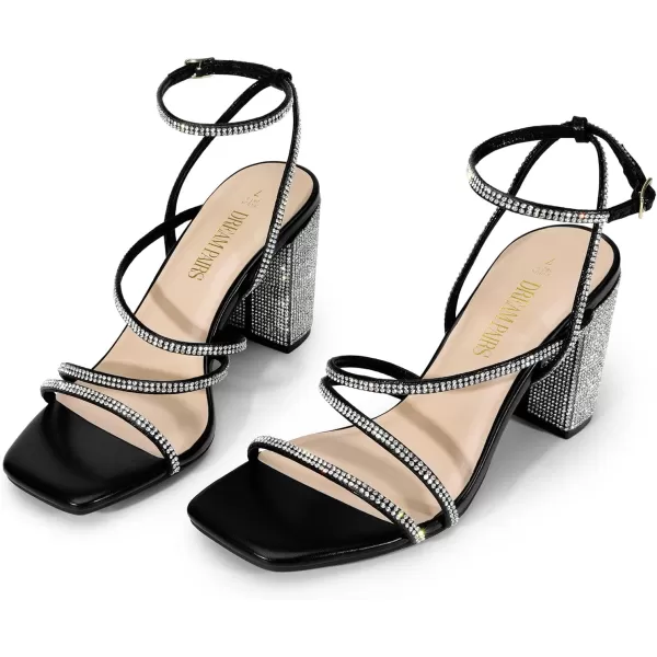 imageDREAM PAIRS Womens Heels Chunky Block Strappy Square Open Toe Ankle Buckle Heeled Sandals Wedding Party Dress ShoesBlackrhinestone