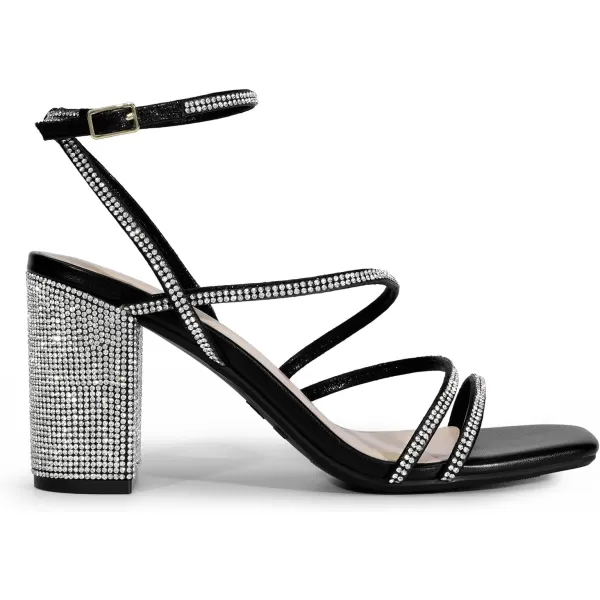imageDREAM PAIRS Womens Heels Chunky Block Strappy Square Open Toe Ankle Buckle Heeled Sandals Wedding Party Dress ShoesBlackrhinestone